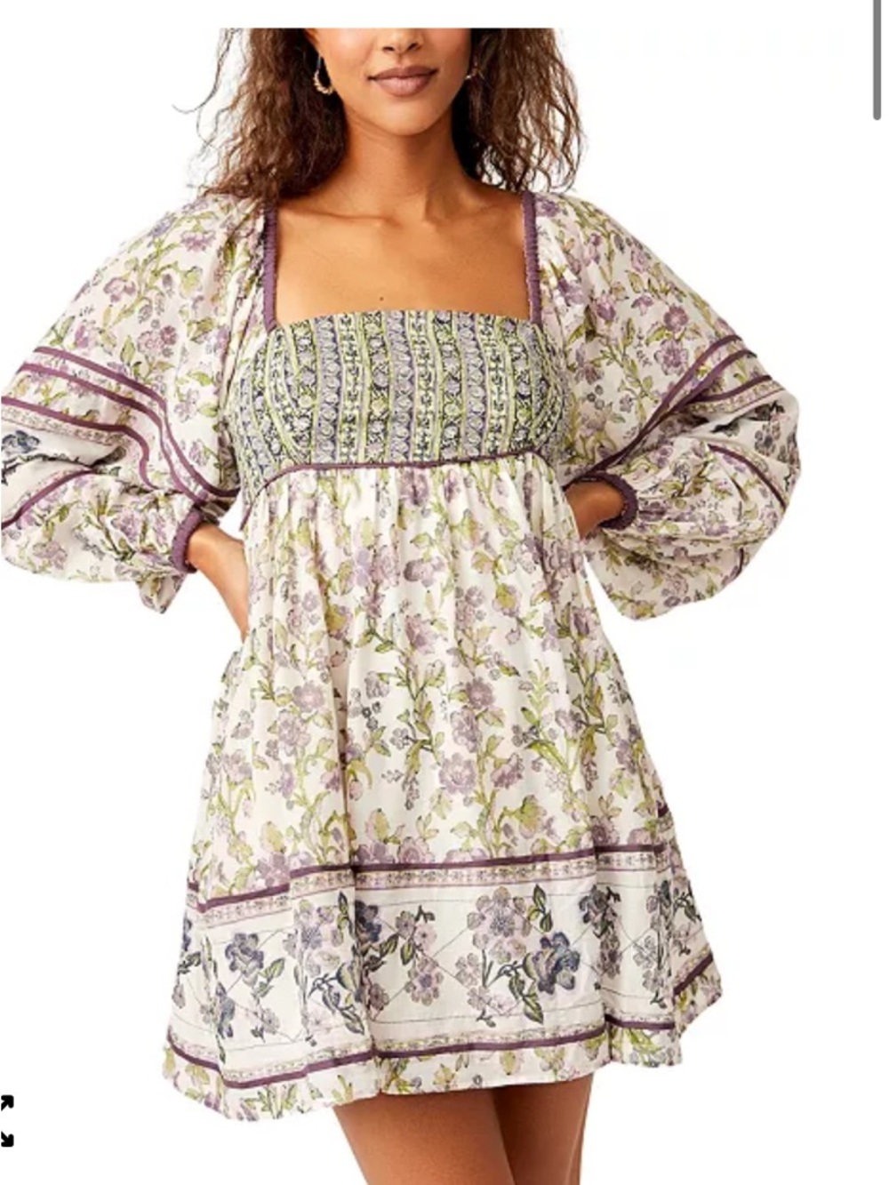 Free People Floral Boho dress in Lavender and Cream